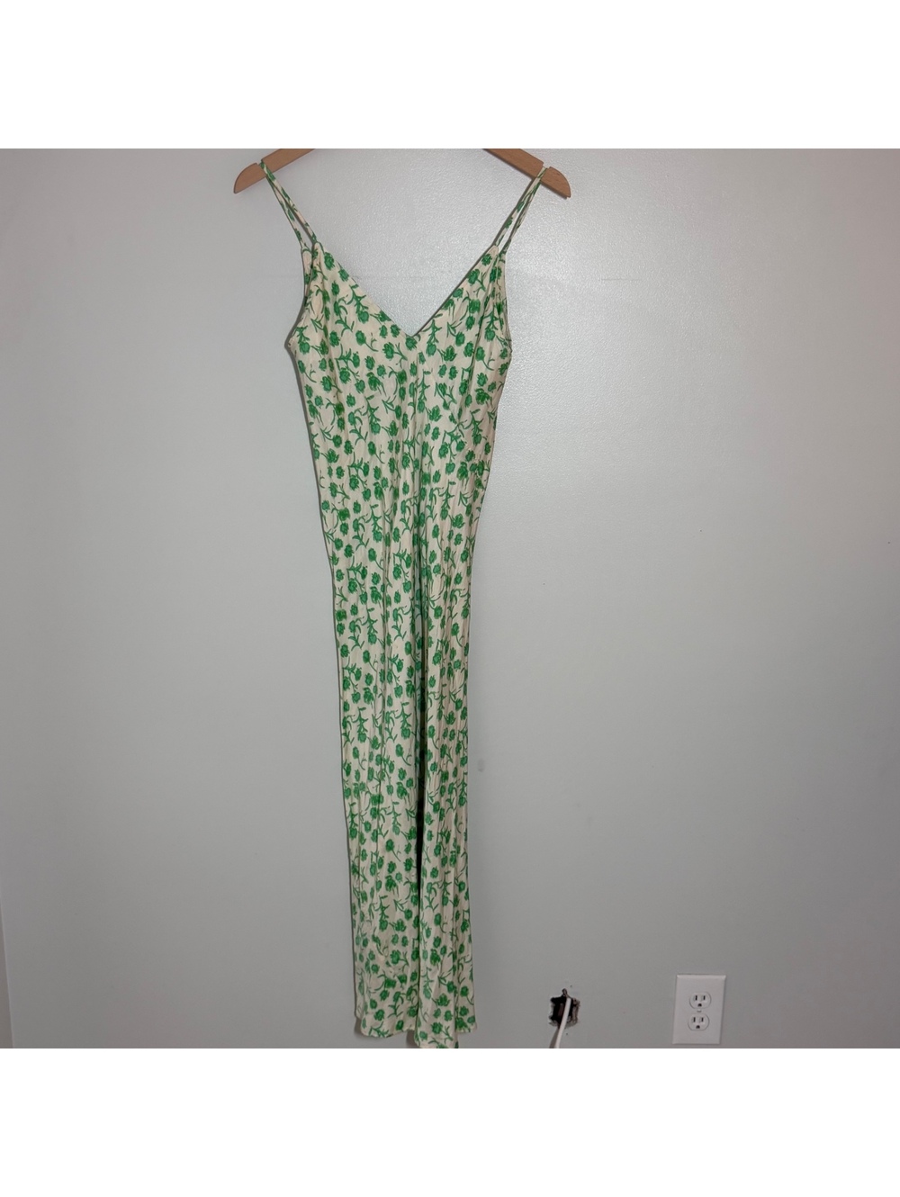 Zara Green Floral Satin Slip Maxi Dress XS Y2K Spaghetti Strap